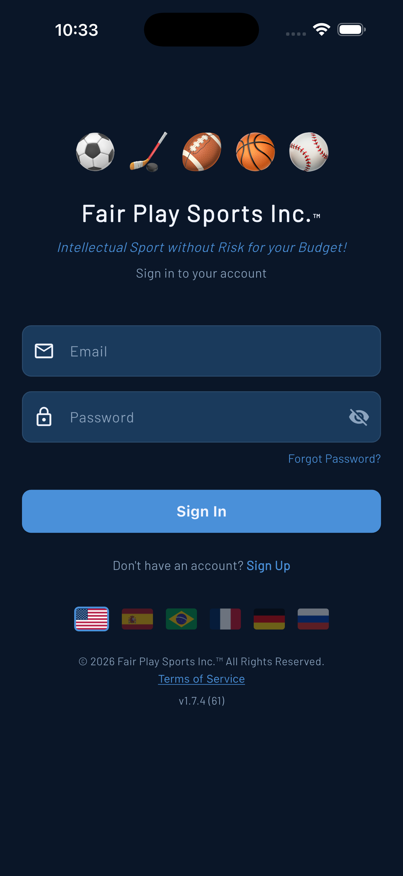 Sign up screen