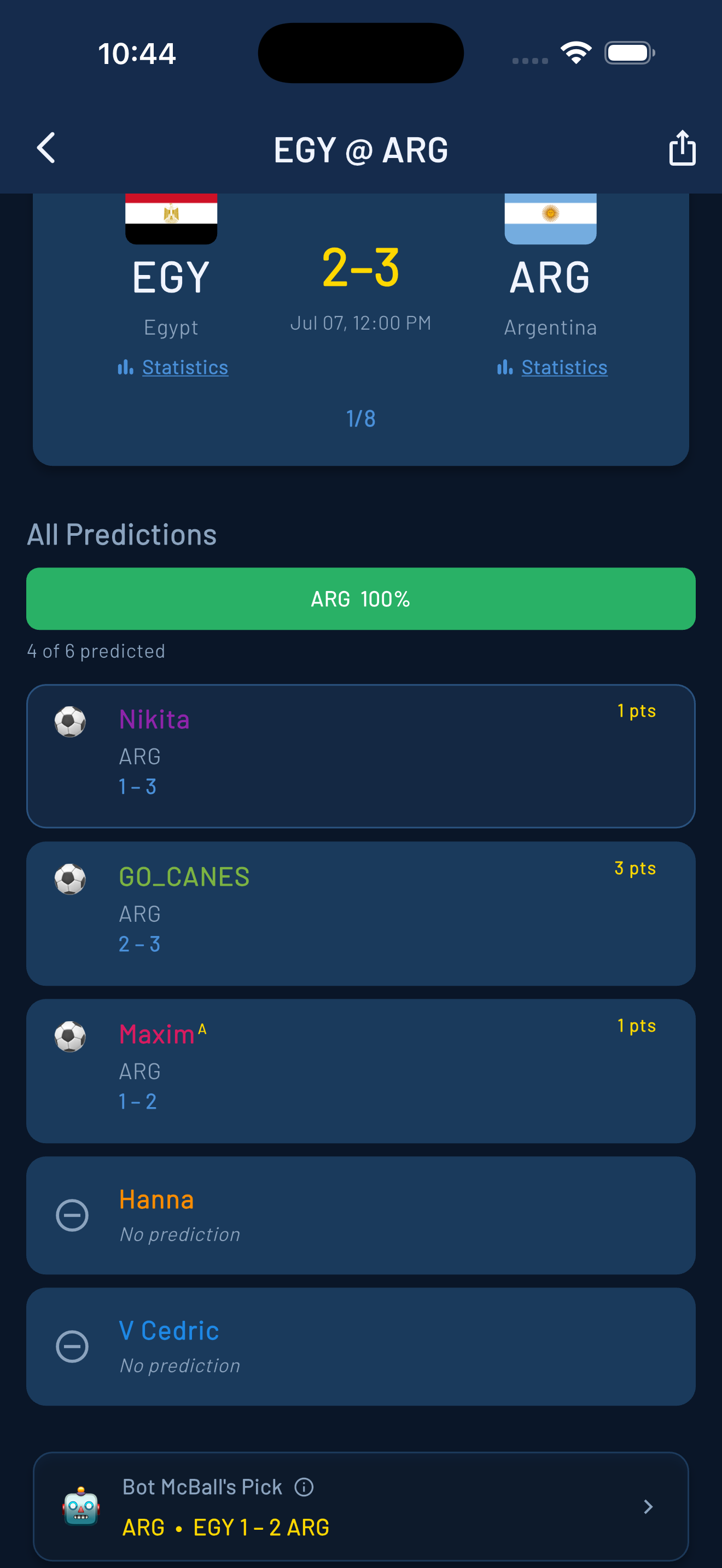 Results and points