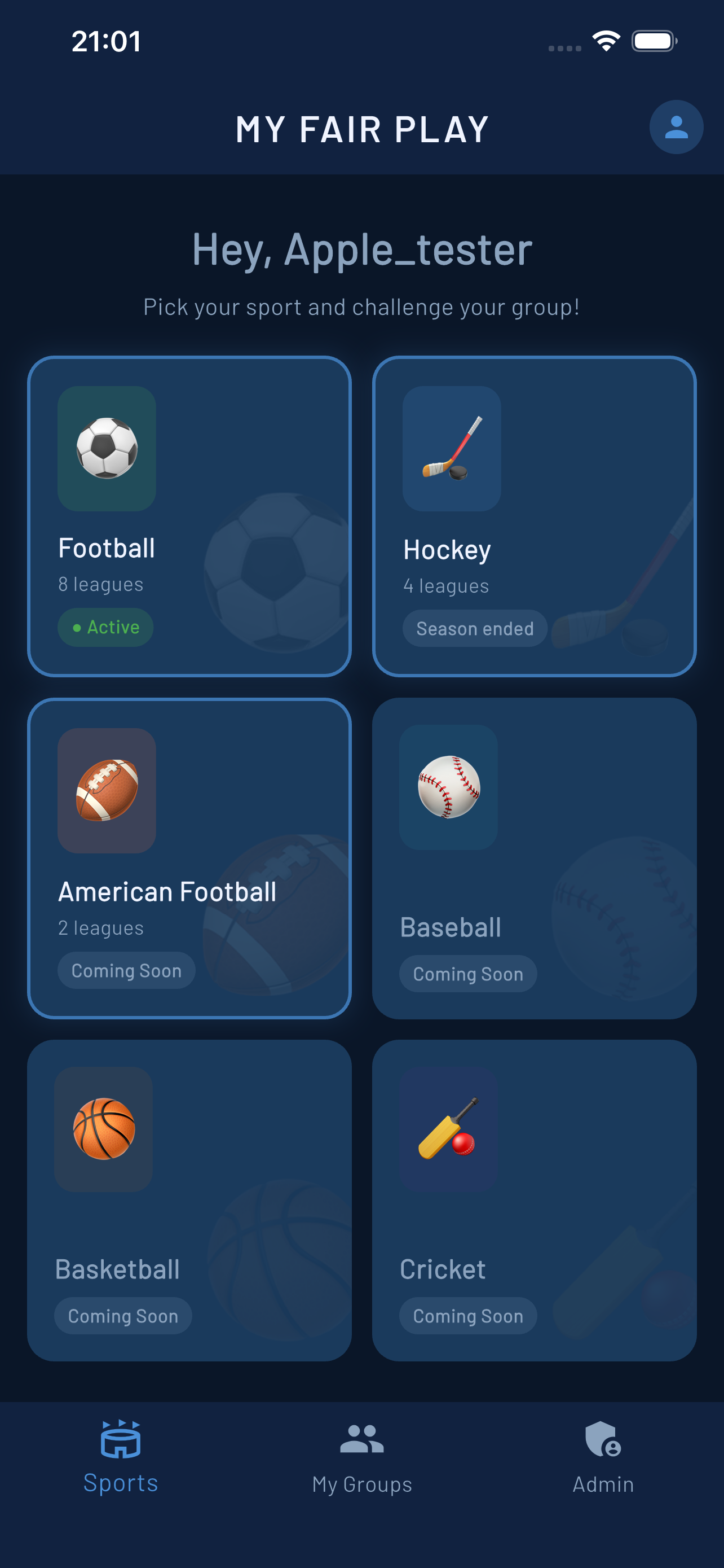 Sports Hub — pick your sport