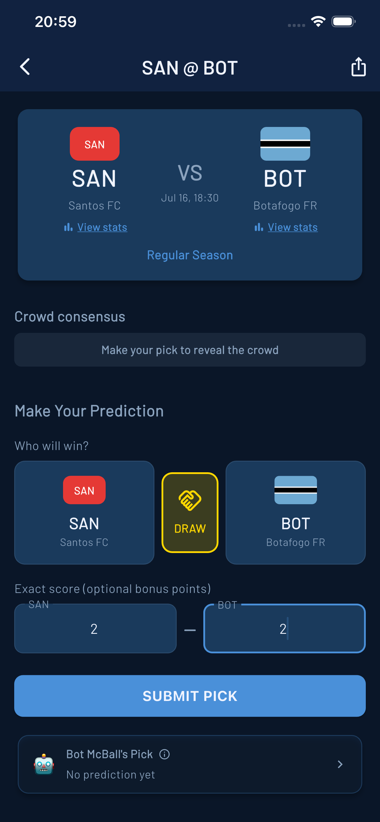 Make a prediction for a football match